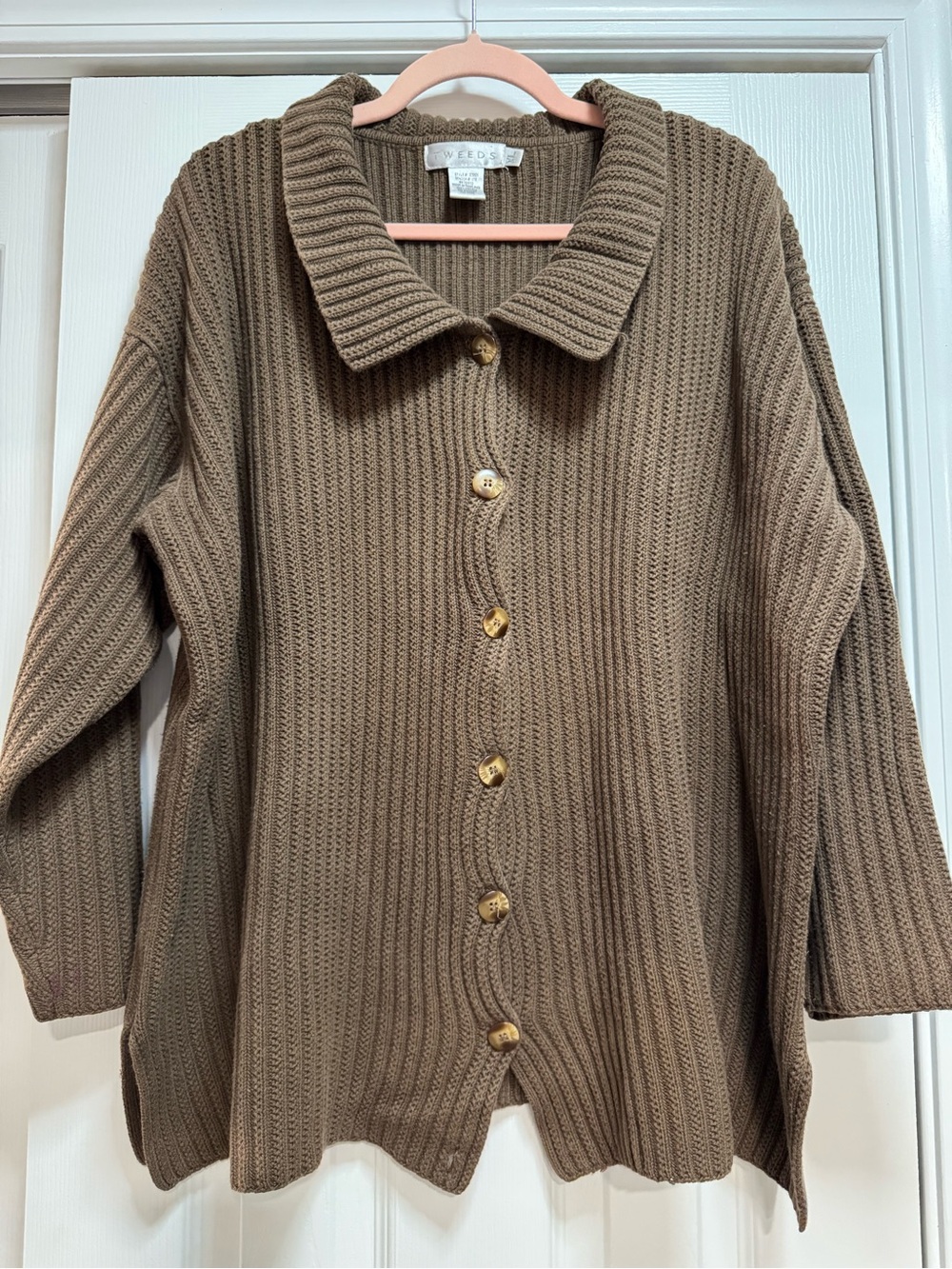 Vintage Tweeds Brown Ribbed Button-Front Cardigan